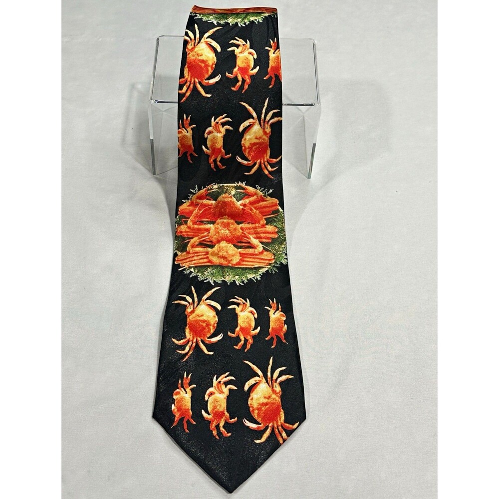 Red Crab Feast Novelty Necktie NWOT Seafood Boil Steven Harris Black 56”